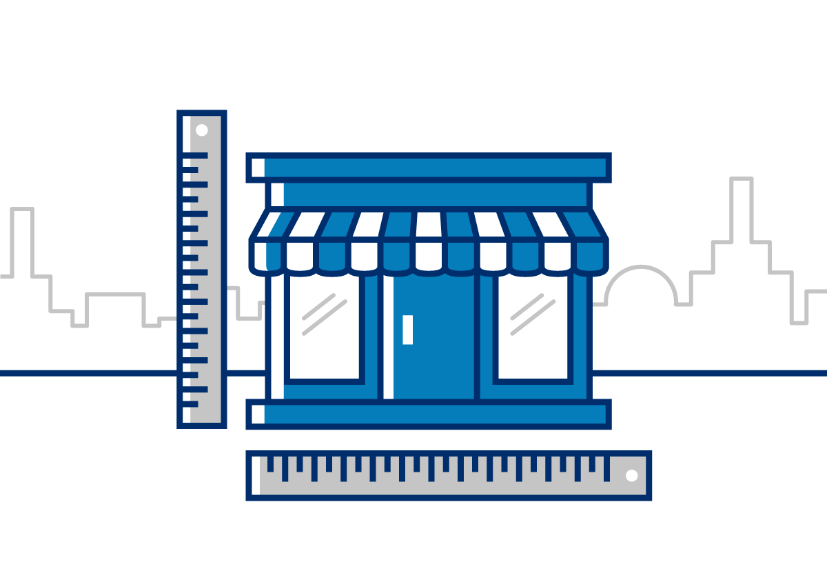 Illustration of a business being measured by rulers.