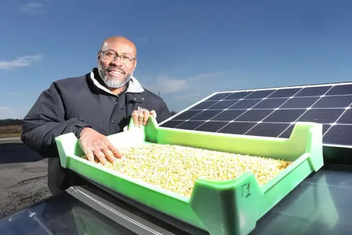 Dr. Klein Ileleji dries harvested produce with his invention that is solar powered